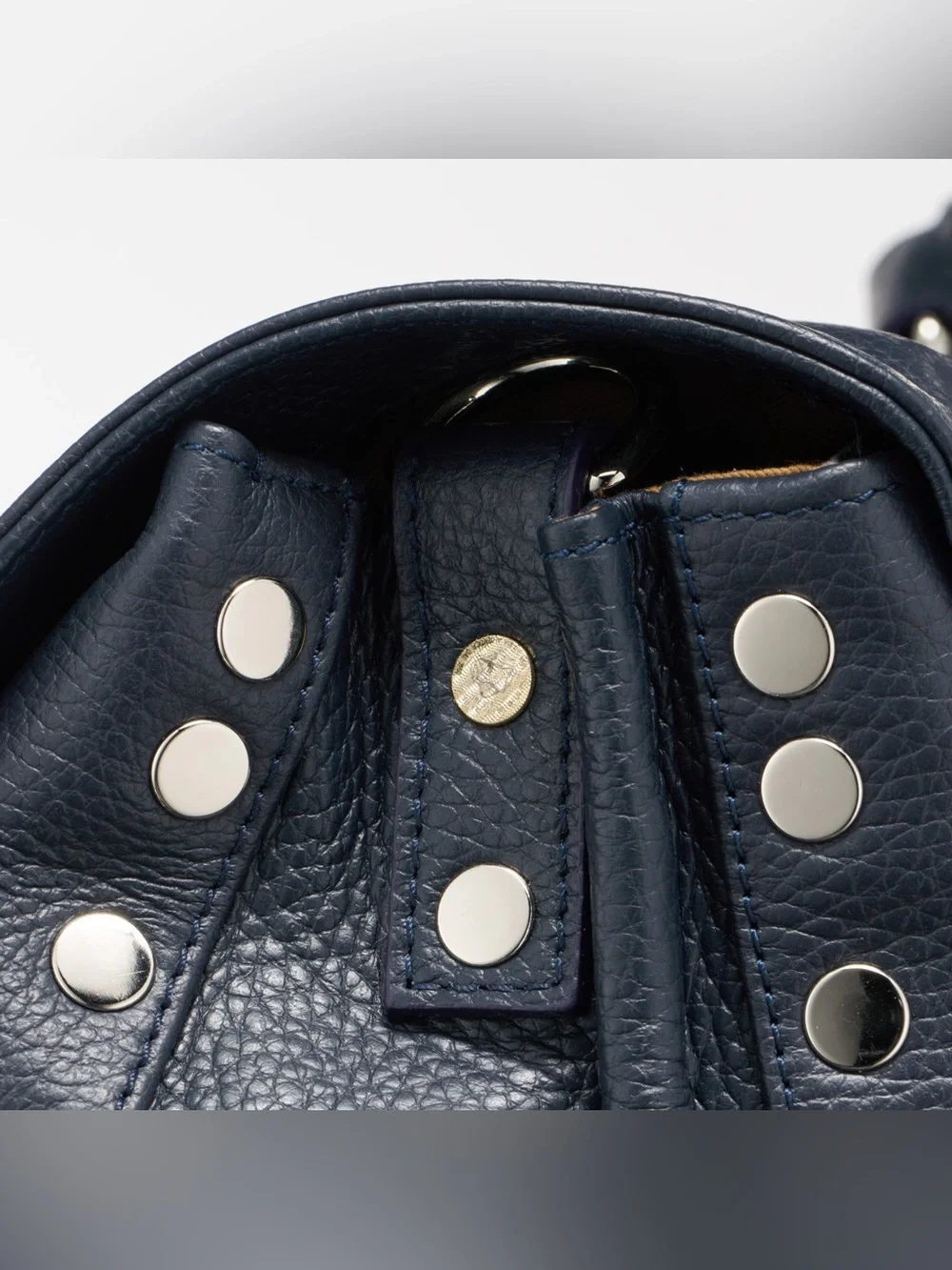 Zanellato Navy Studded Hammered Leather Crossbody Bag EUC